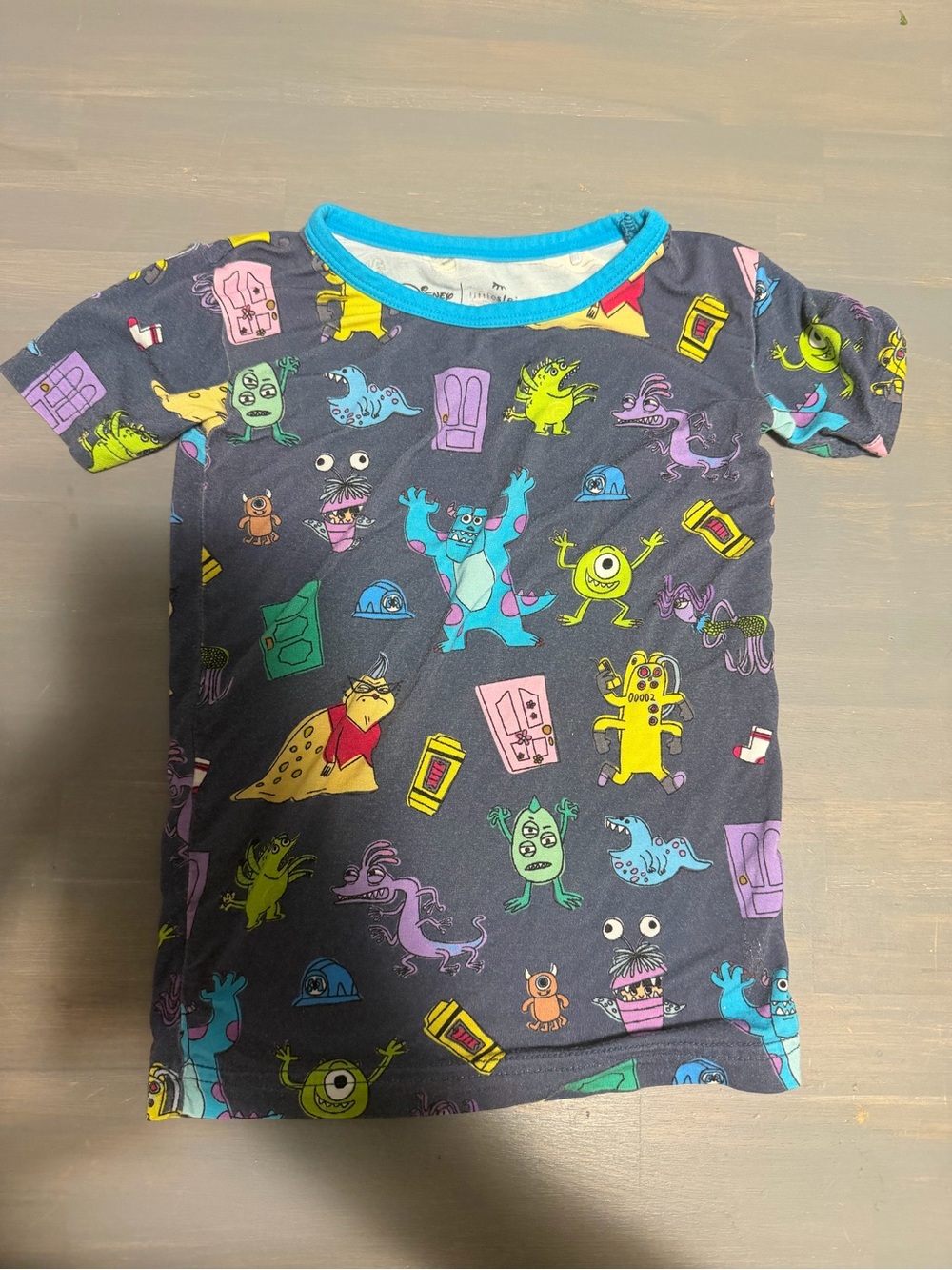 Disney x Little Sleepies Navy Short Sleeve Tee with Multicolor Monster Print